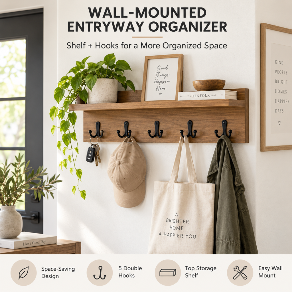 Wall-Mounted Entryway Organizer with Hooks & Shelf 763f2cc4 ab7c 4fab 9ca0 e9d1b845750f